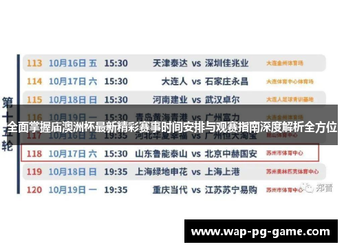 全面掌握庙澳洲杯最新精彩赛事时间安排与观赛指南深度解析全方位 全面掌握庙澳洲杯最新精彩赛事时间安排与观赛指南深度解析全方位